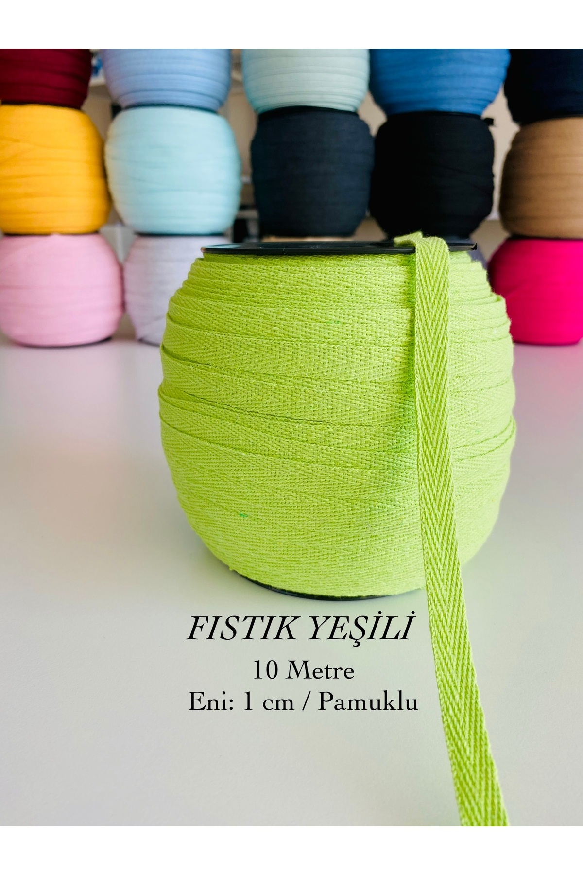 10 Meter Width 1 Cm Peanut Green Cotton Narrow Weave-Herringbone Piping-Ribbon- Extrafor -Seam Sealer