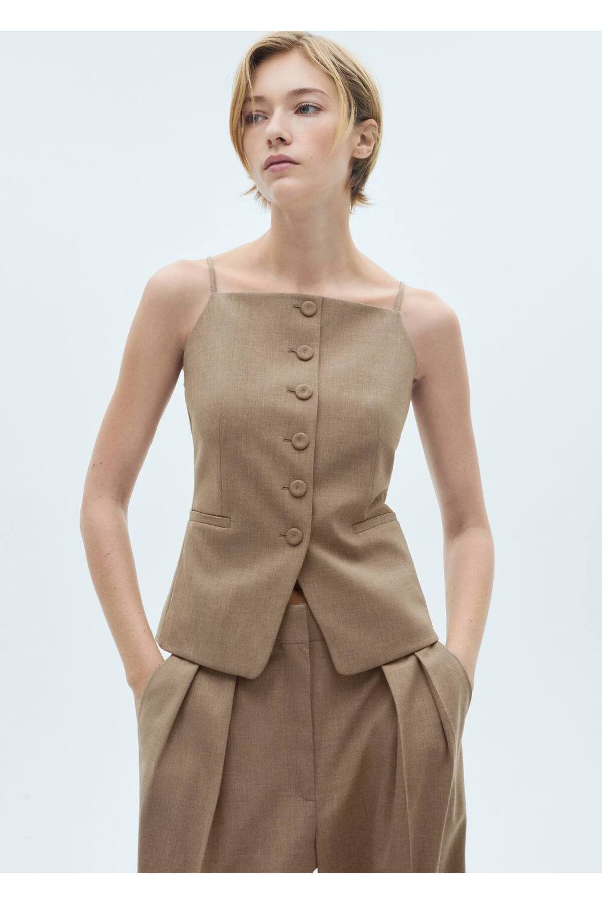 MANGO Woman Kahverengi Kadın Yelek 77086760