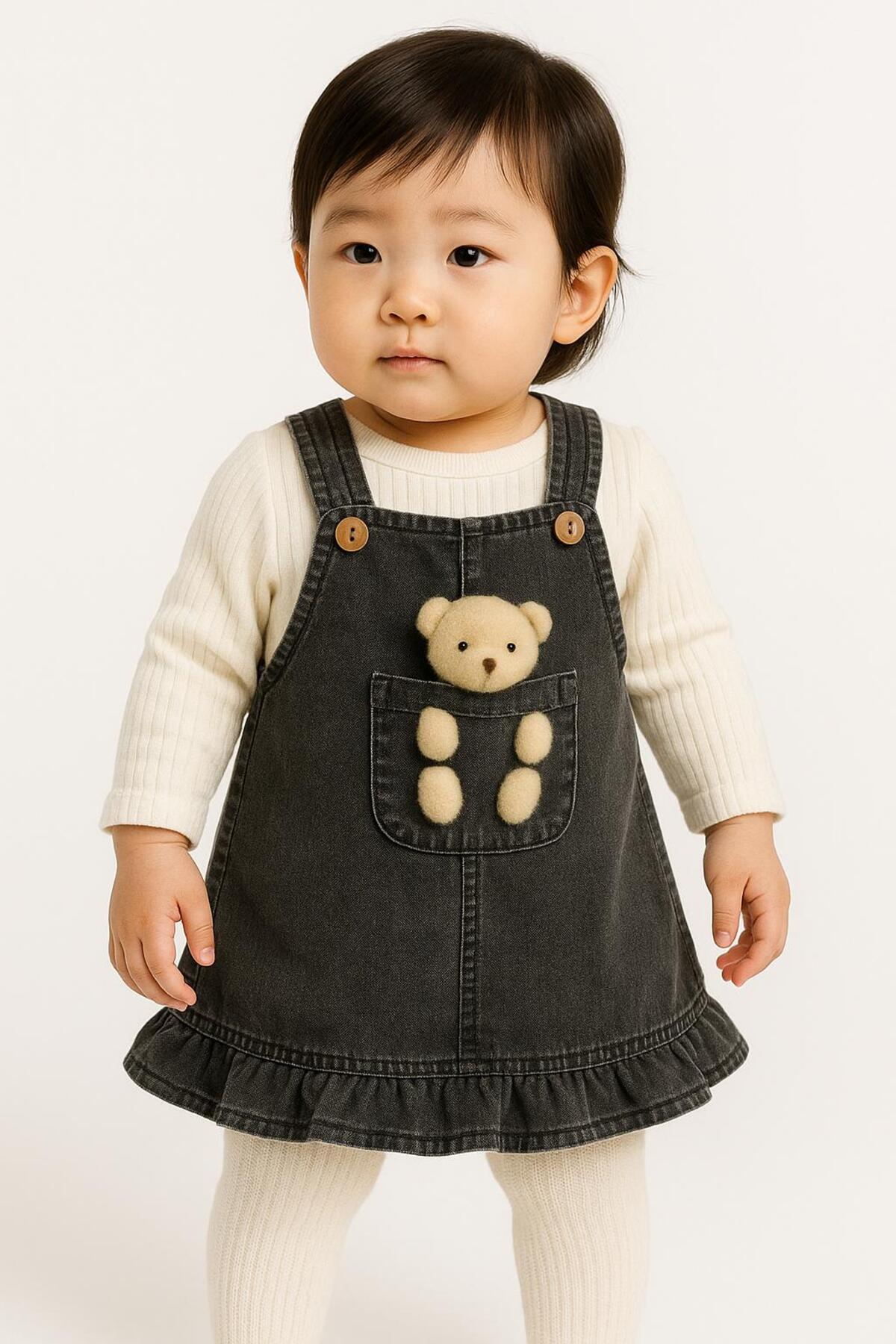 TUOBEBE Ayıcıklı Jean Jile Askılı Etek Elbise 2 Li Takım fotoğrafı 2 (önizleme)