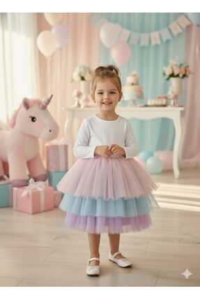 penu baby kids Beyaz Düz Jarse Kat Etekli Uzun Kol Kız Çocuk Kız Bebek Elbise