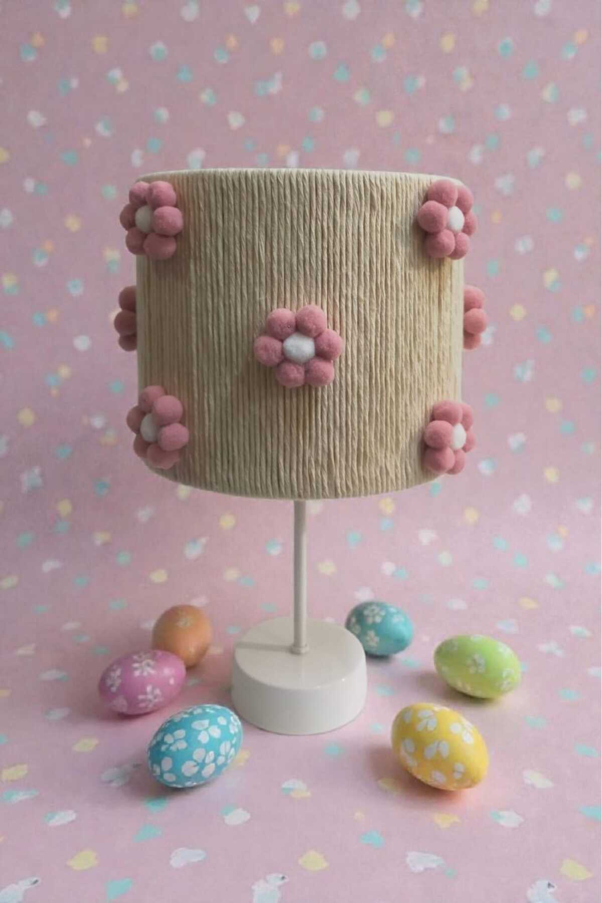 C&A EKRU MAKROME SİLİNDİR İP SARGI PEMBE ÇİÇEK PONPONLU KIZ BEBEK VE KIZ ÇOCUK ODASI ABAJUR fotoğrafı 6 (önizleme)