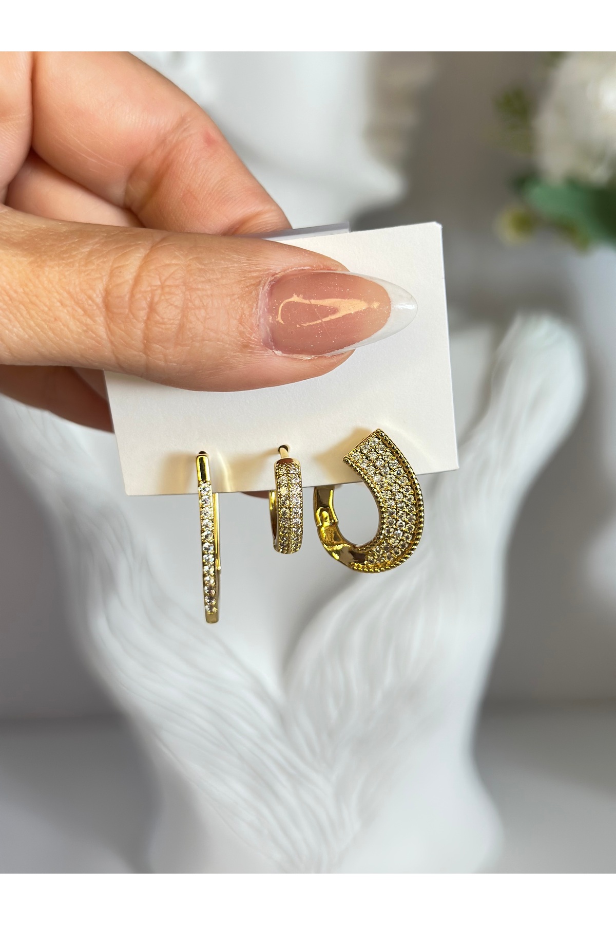 Custom Series Gold Triple Women's Steel Earrings Anti-tarnish Waterproof Anti-allergic