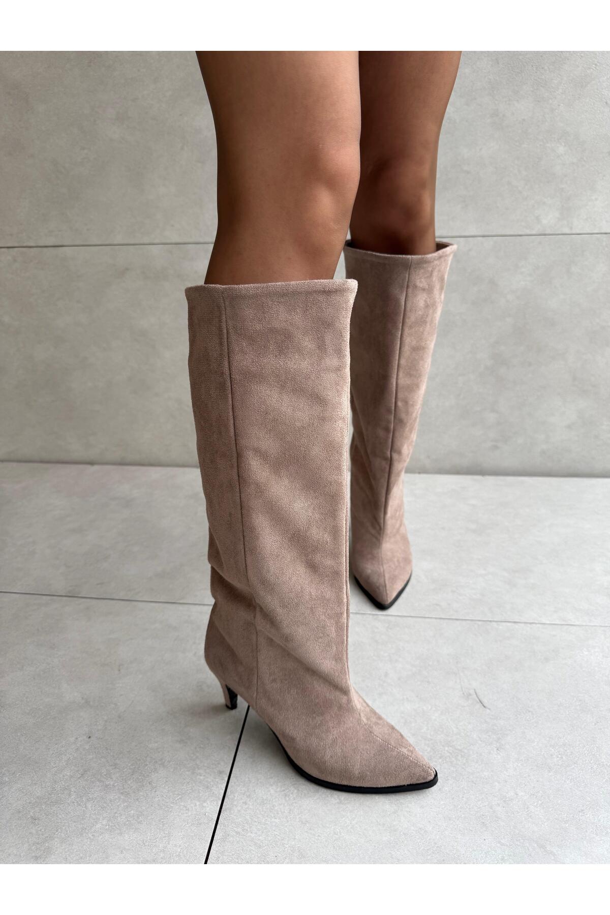Elvinin Tarzı  Jules Vizon Süet XL Kesim İnce Topuklu Çizme - Görsel 4