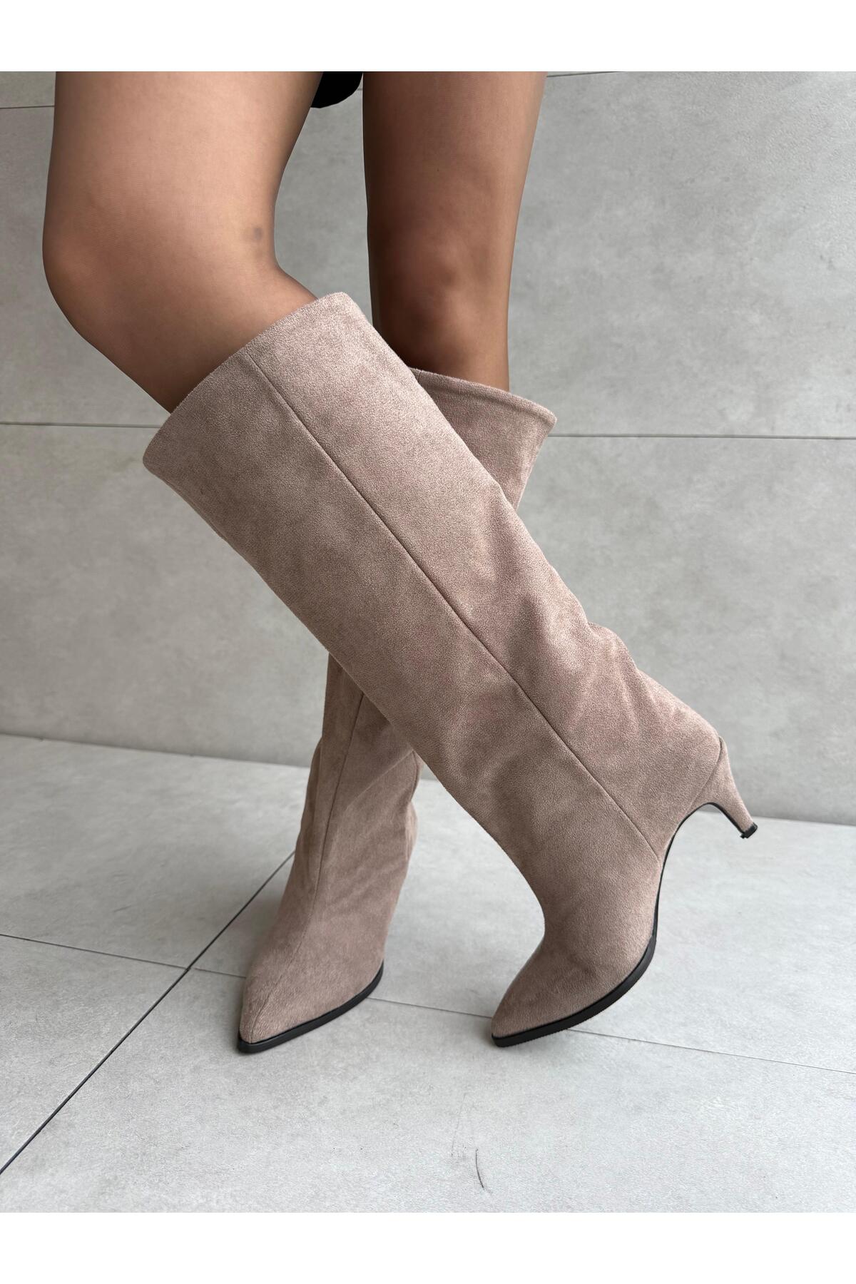 Elvinin Tarzı  Jules Vizon Süet XL Kesim İnce Topuklu Çizme - Görsel 2