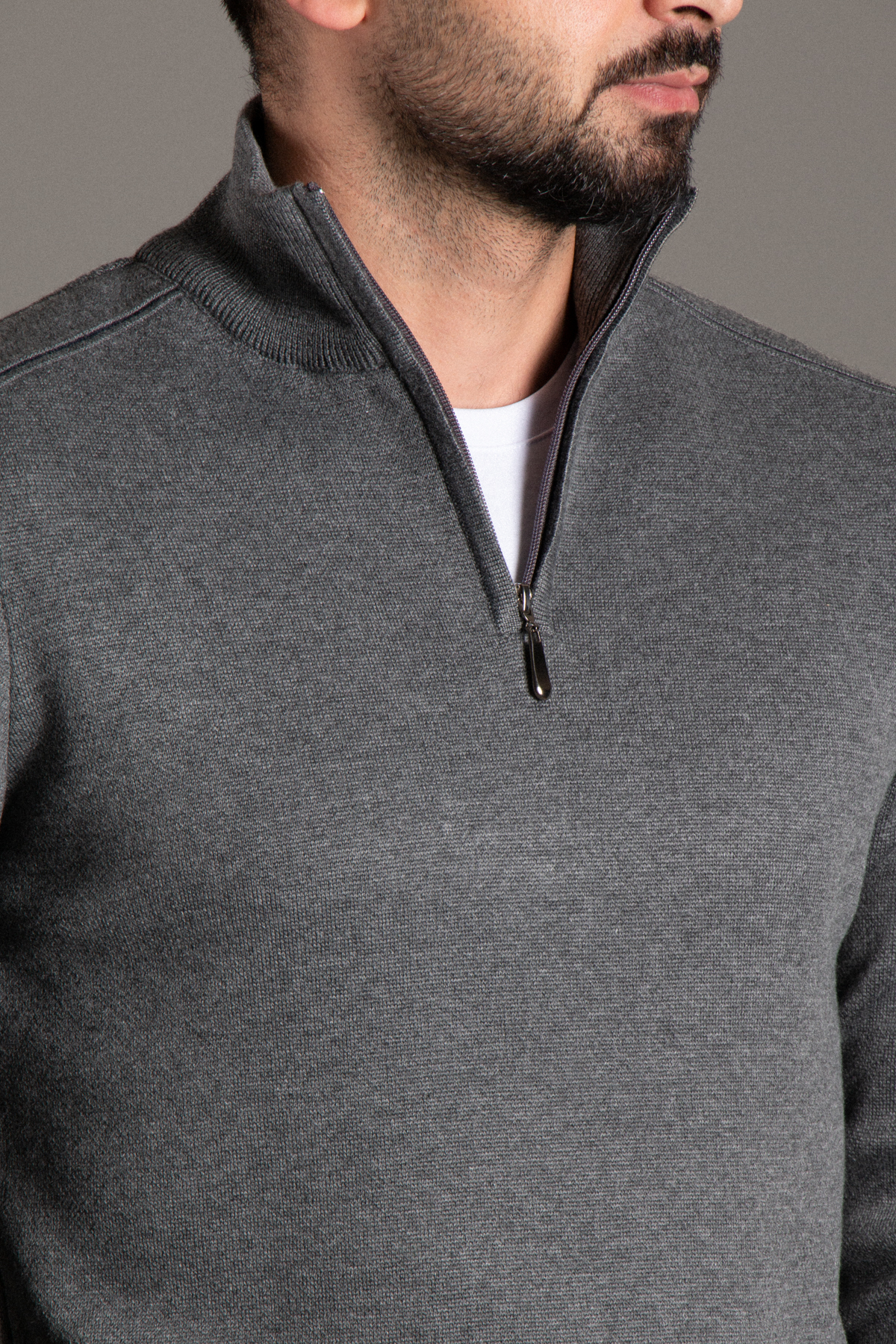 ZEKİ ÖZER  ERKEK ANTRASİT FERMUARLI DİK YAKA TRİKO - Görsel 4