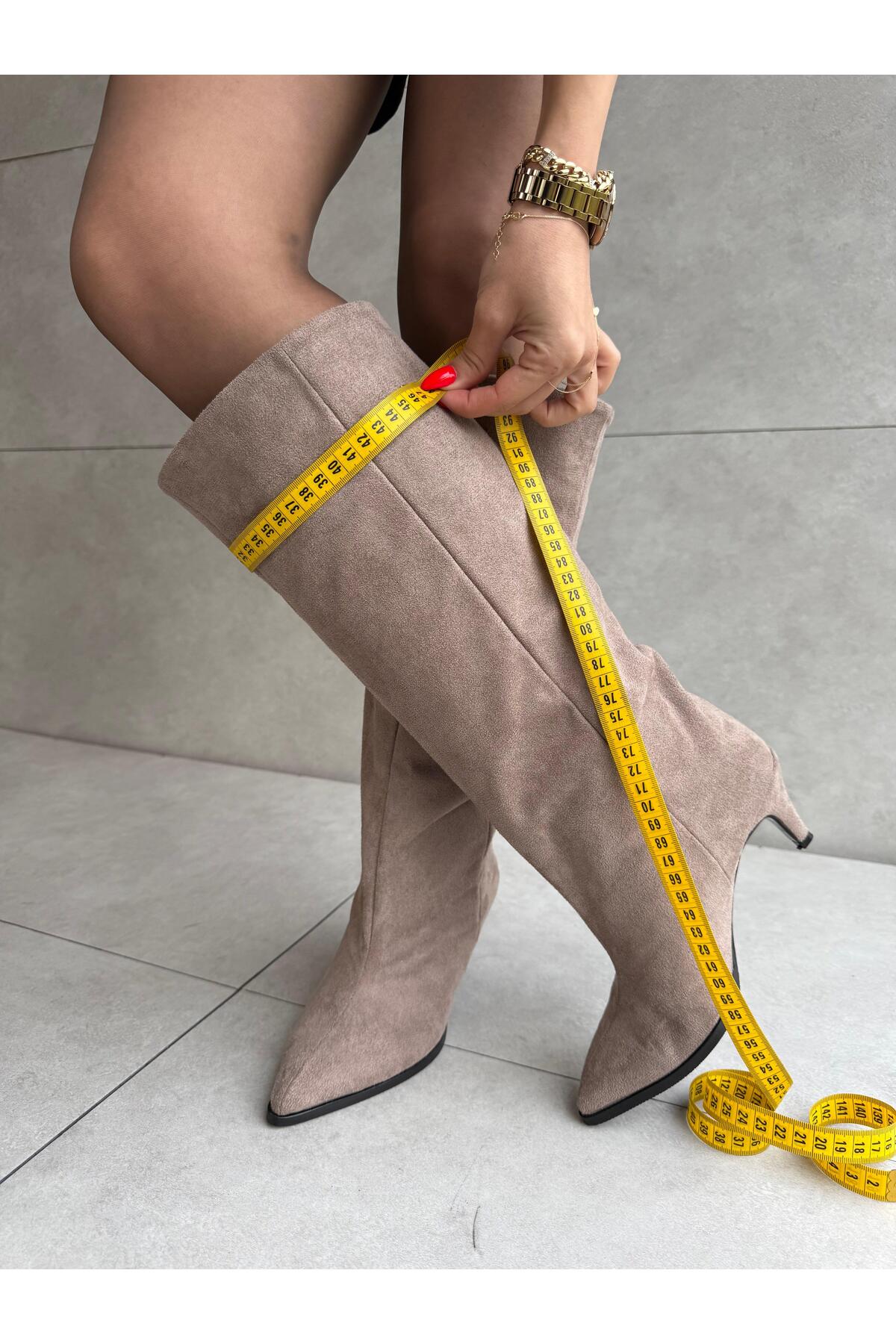Elvinin Tarzı  Jules Vizon Süet XL Kesim İnce Topuklu Çizme - Görsel 5