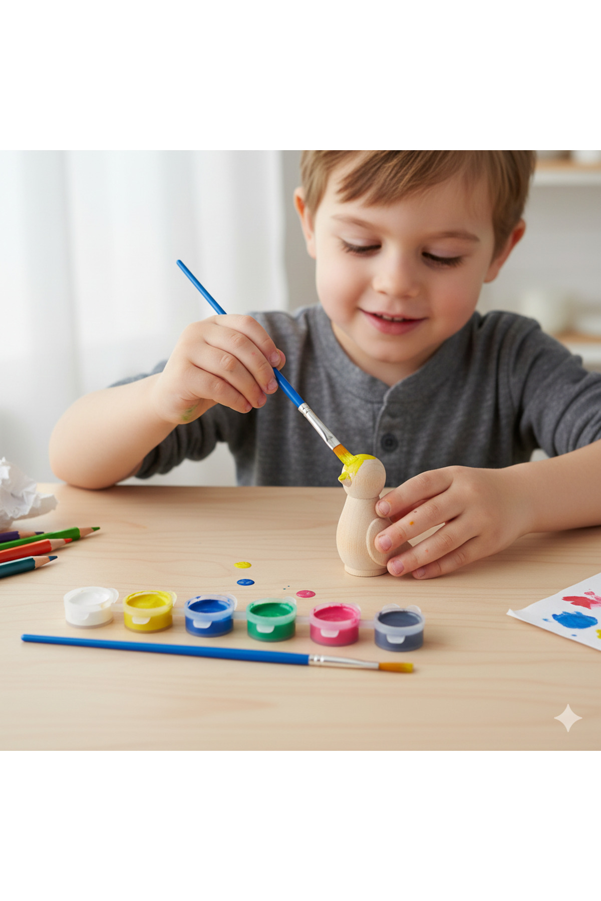 ست ۶ تکه رنگ و قلم‌مو – مواد طراحی پیش‌دبستانی
