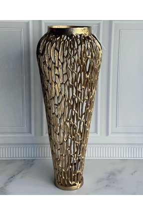 city gold Antik Eskitme Gold Delikli Vazo-72 CM