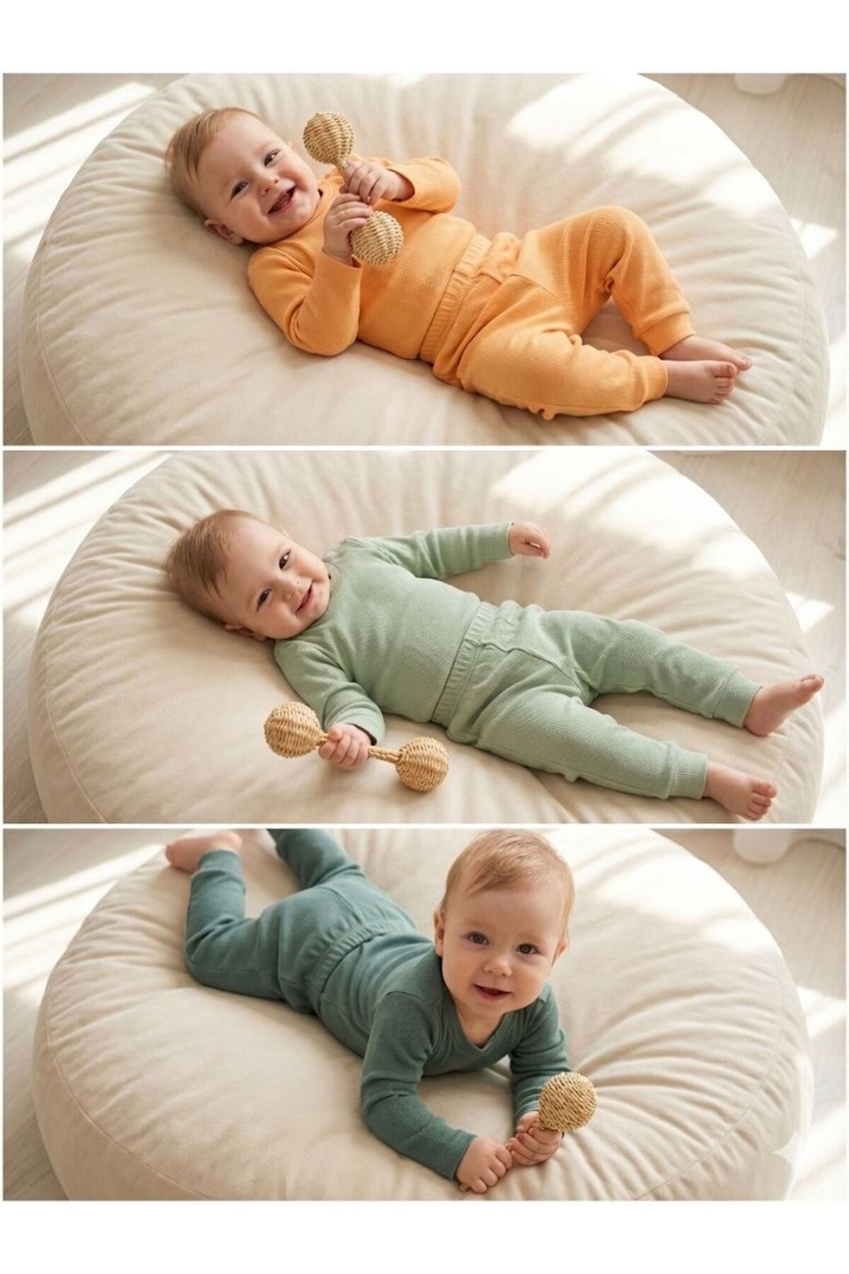 babykugu 3'lü %100 Pamuklu Uzun Kol Bebek Body Pantolon Takım fotoğrafı 3 (önizleme)
