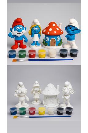 ALİS WORLD Çocuk Boyama Seti – Şirinler Temalı 4’lü Figür + Boya & Fırça