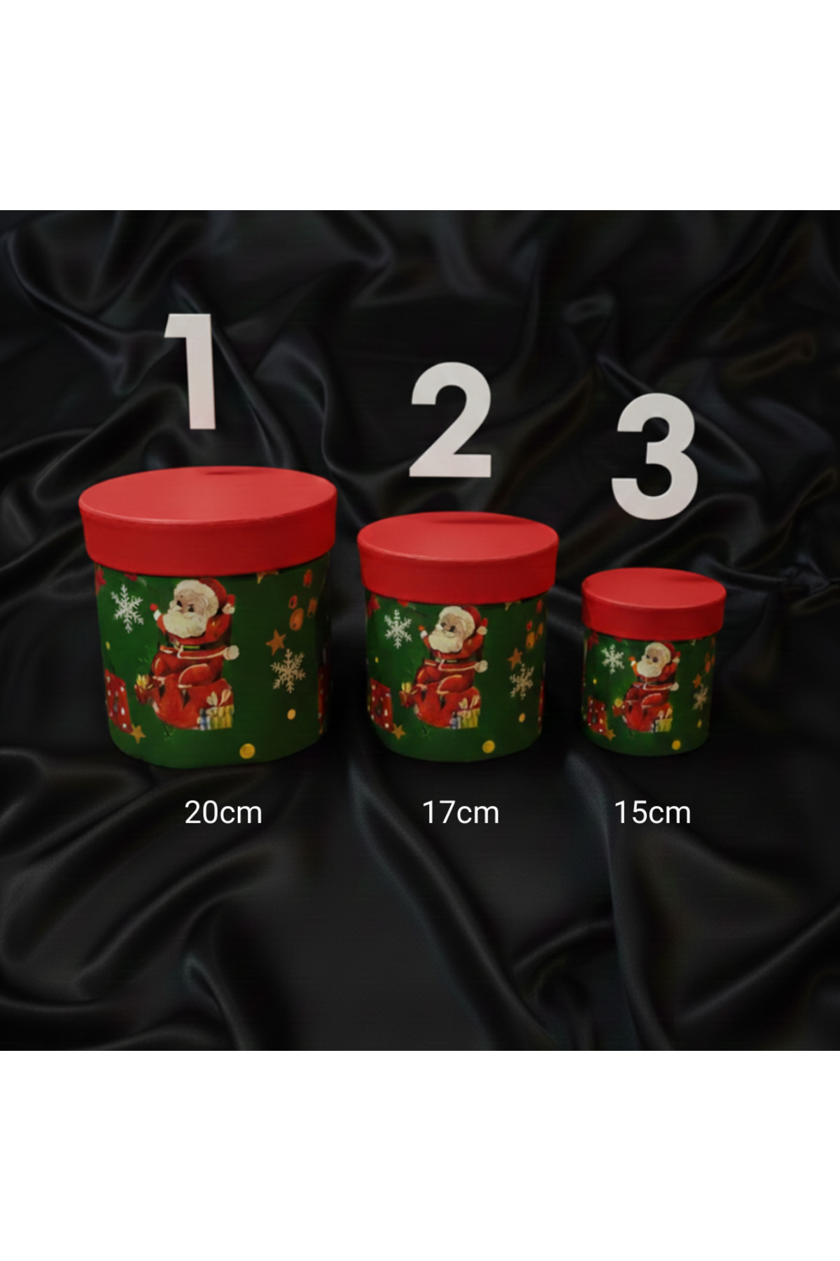Yılbaşı Temalı 3Lü Set Silindir Şeklinde Boş Hediye Kutusu, Sert Mukavva Kutu (20cm-17cm-15cm)