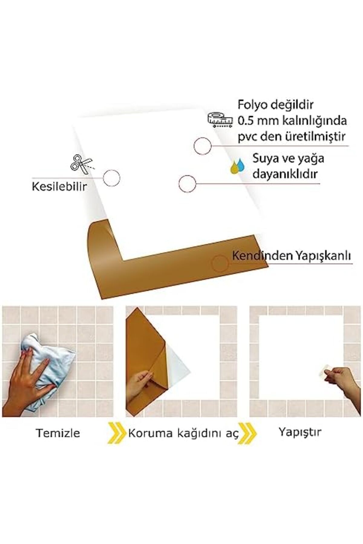 Yıldızan Kendinden Yapışkanlı Düz Beyaz Desenli PVC, Yapışkanlı Kaplama, Çıkartması, Zemin Duvar Karosu 30x30