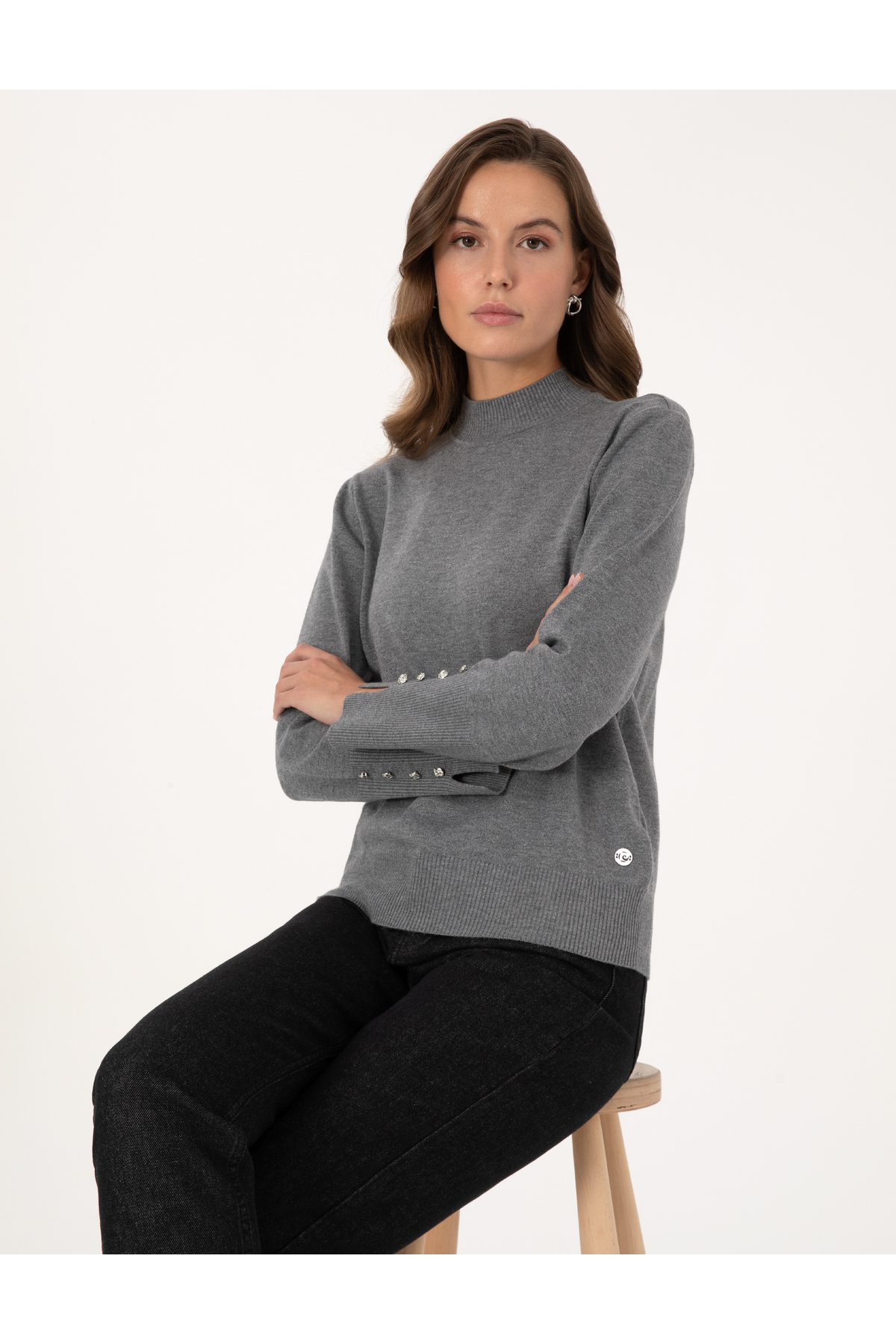 Pierre Cardin  Gri Melanj Slim Fit Yarım Balıkçı Basic Kazak 50310887-VR086 - Görsel 3