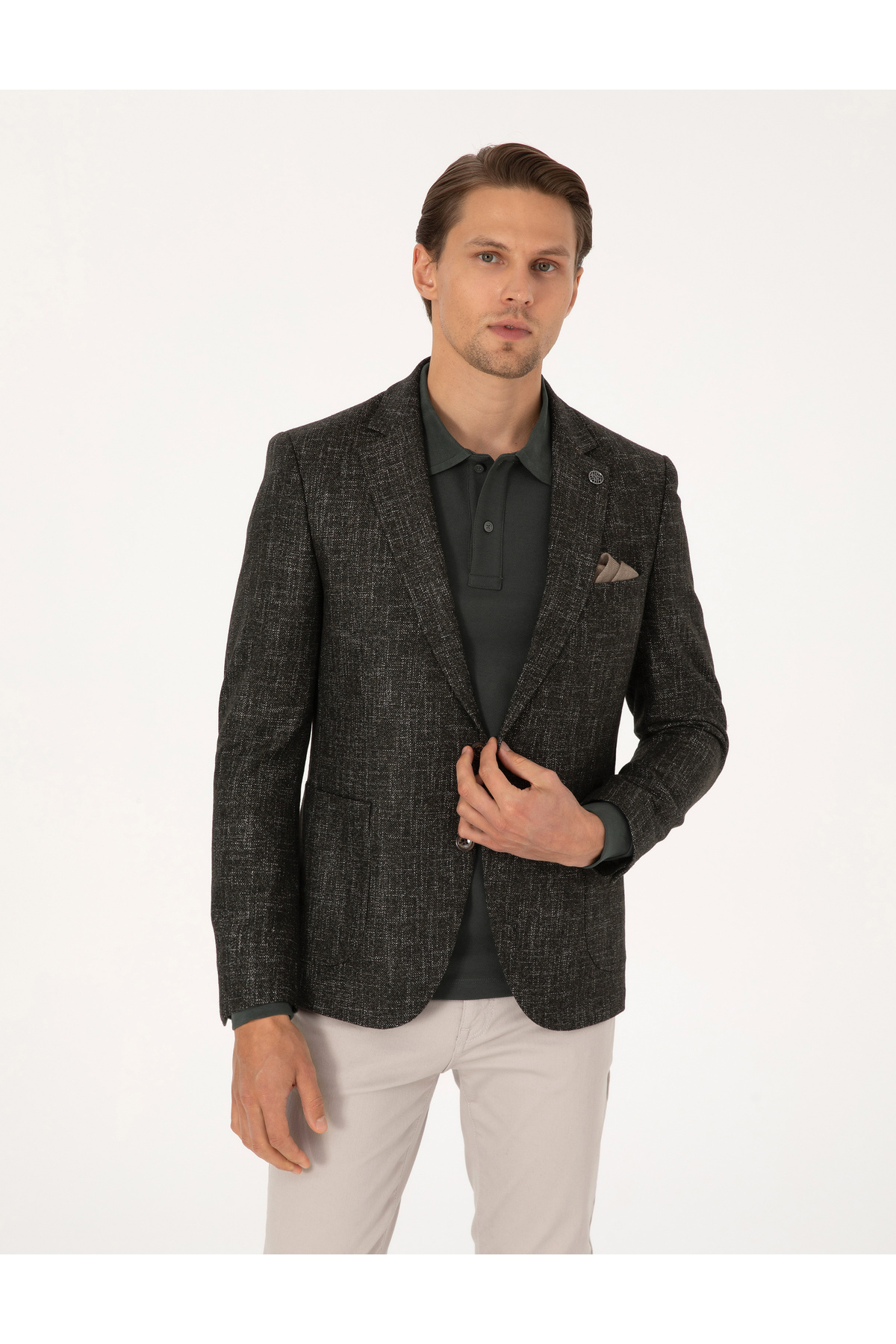 ژاکت پشمی خاکی رنگ اسلیم فیت مدل 50311204-VR027 پیر کاردین کت بلیزر Pierre Cardin