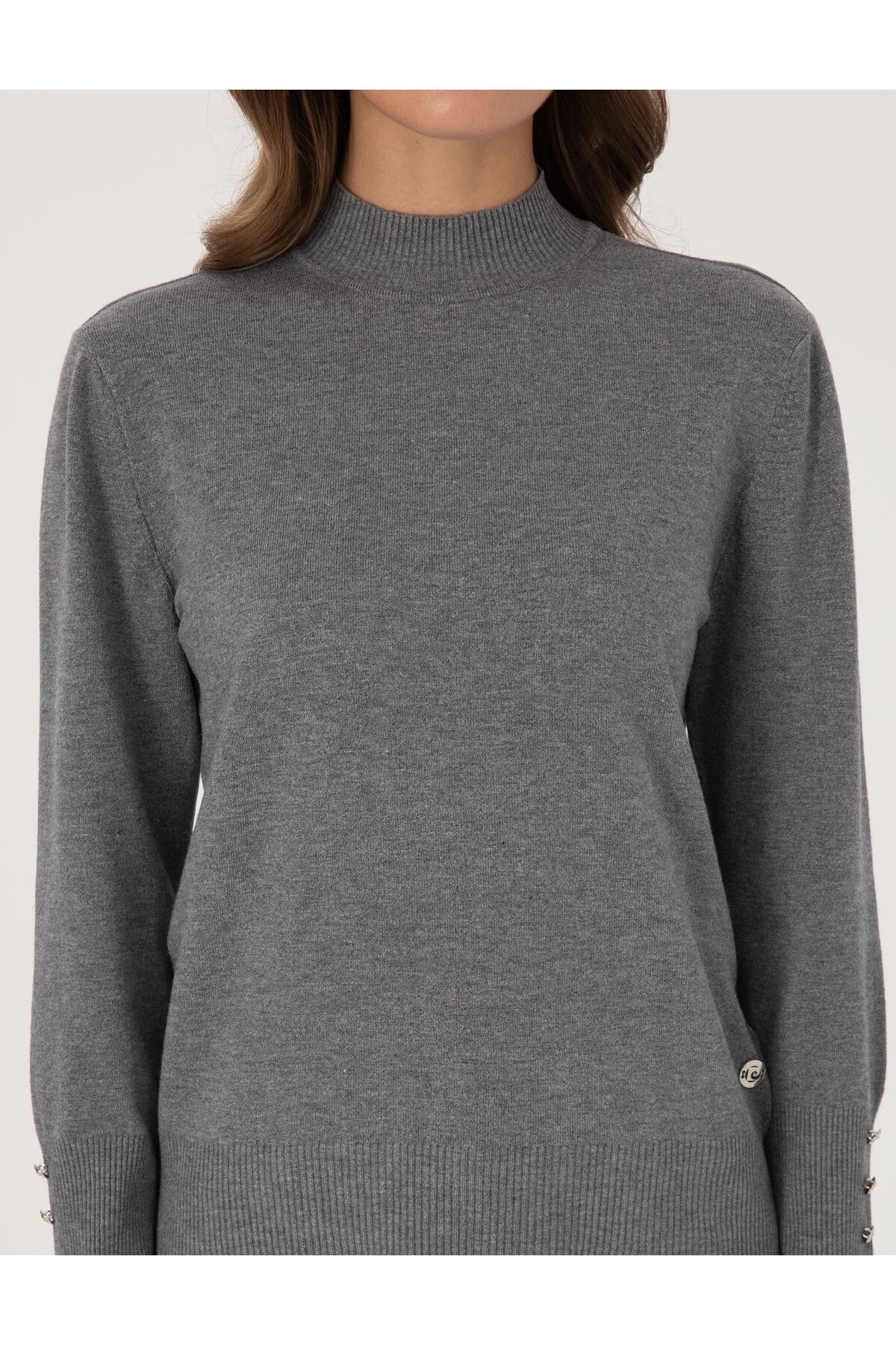 Pierre Cardin  Gri Melanj Slim Fit Yarım Balıkçı Basic Kazak 50310887-VR086 - Görsel 6