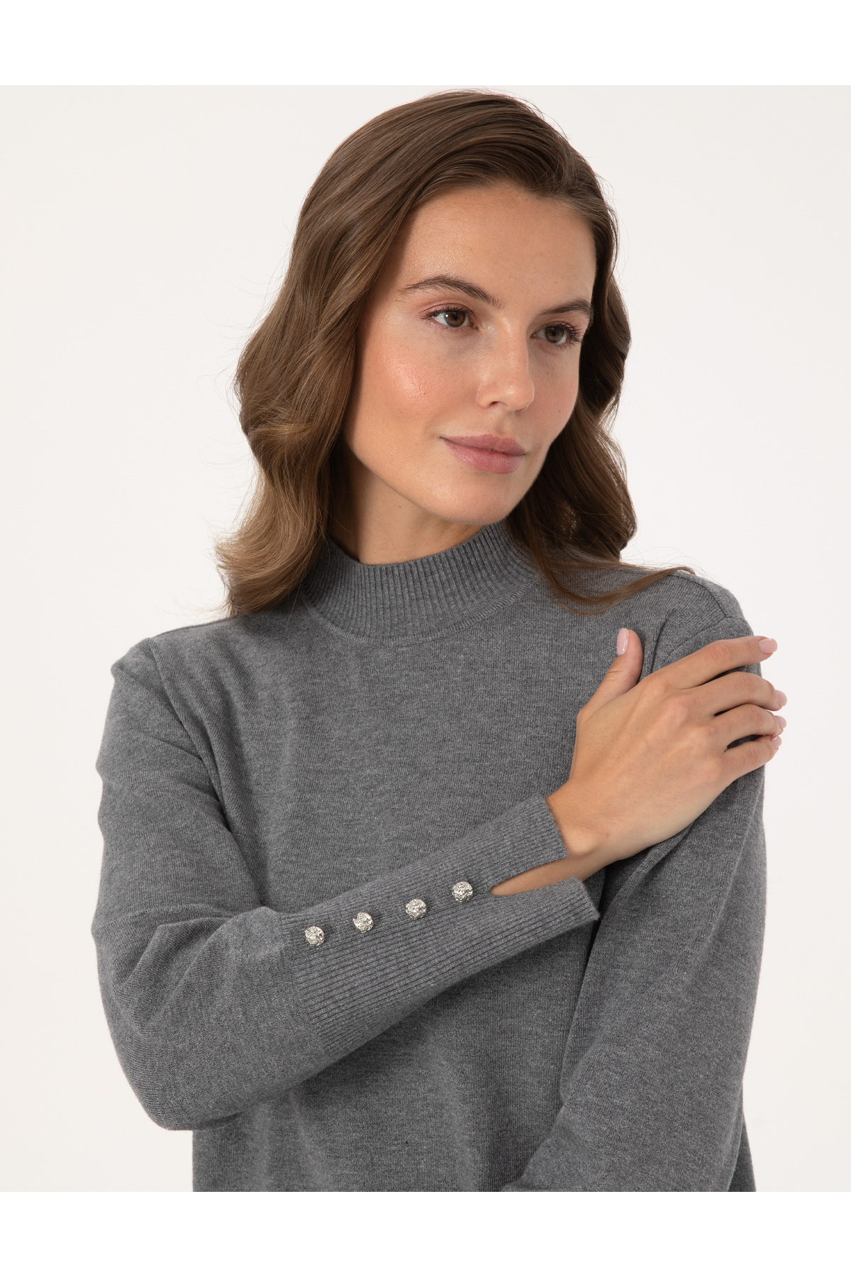 Pierre Cardin  Gri Melanj Slim Fit Yarım Balıkçı Basic Kazak 50310887-VR086 - Görsel 2