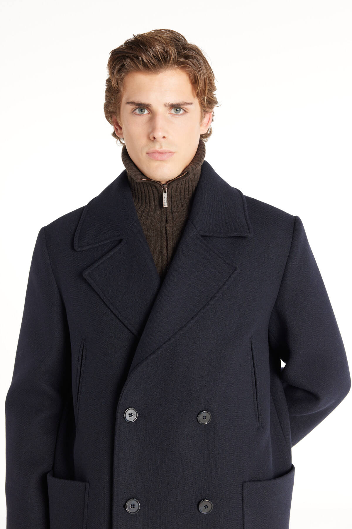 Ted Baker  LACİVERT YÜNLÜ DİAGONAL DOKULU KRUVAZE PALTO - Görsel 5