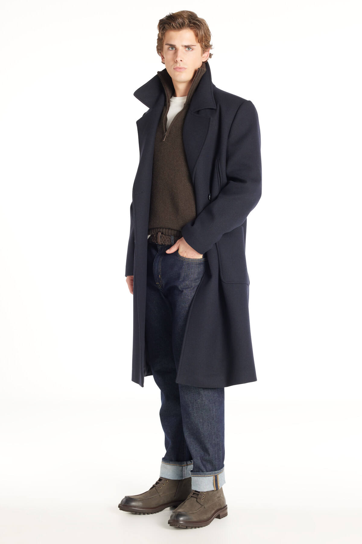 Ted Baker  LACİVERT YÜNLÜ DİAGONAL DOKULU KRUVAZE PALTO - Görsel 7