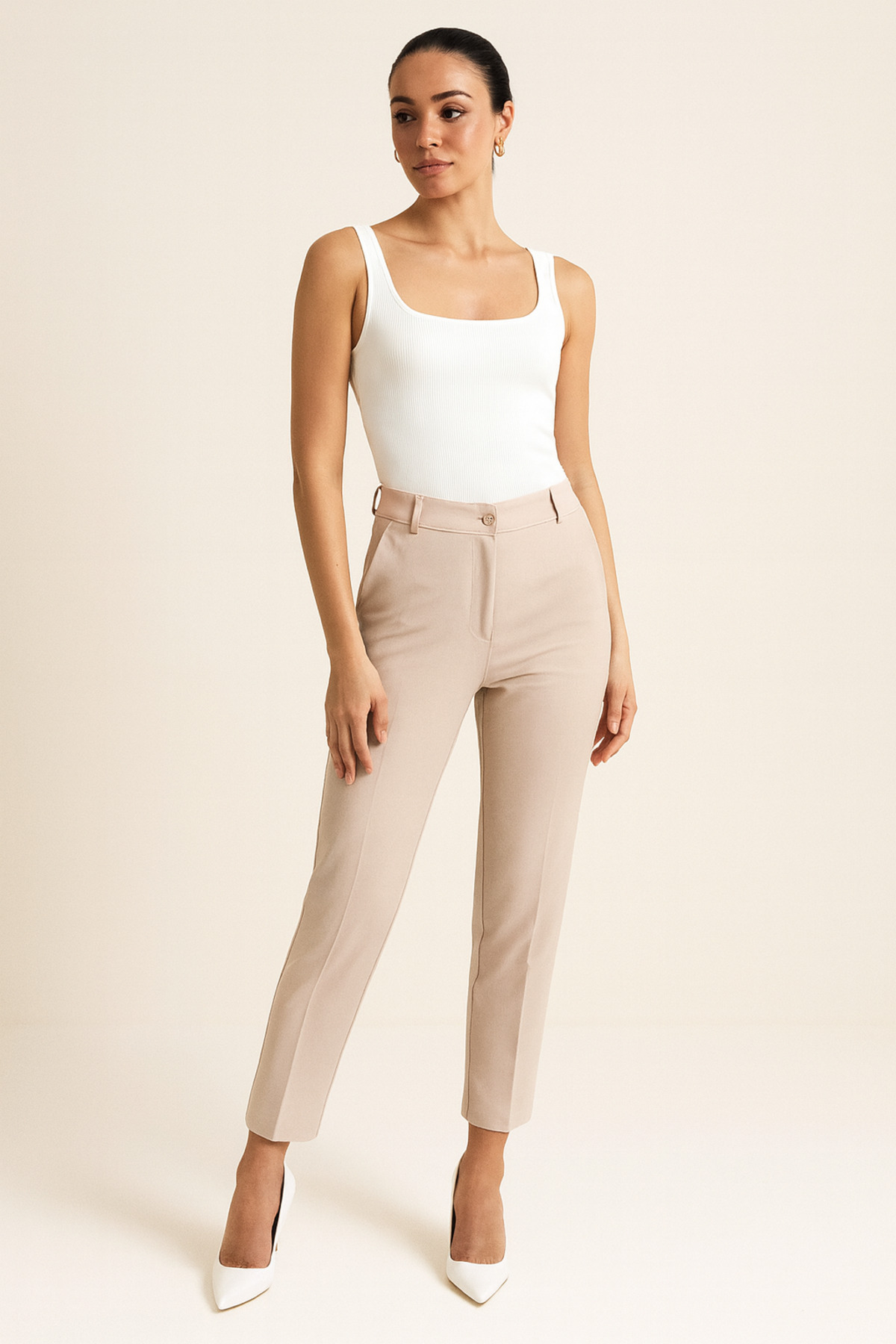 Classic Cut Women's Wrist Length Fabric Pants – Flexible Comfortable Form – Casual & Office Stylish