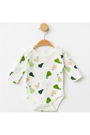 OREVİA %100 Pamuklu Armut Desenli Kollu Bebek Body