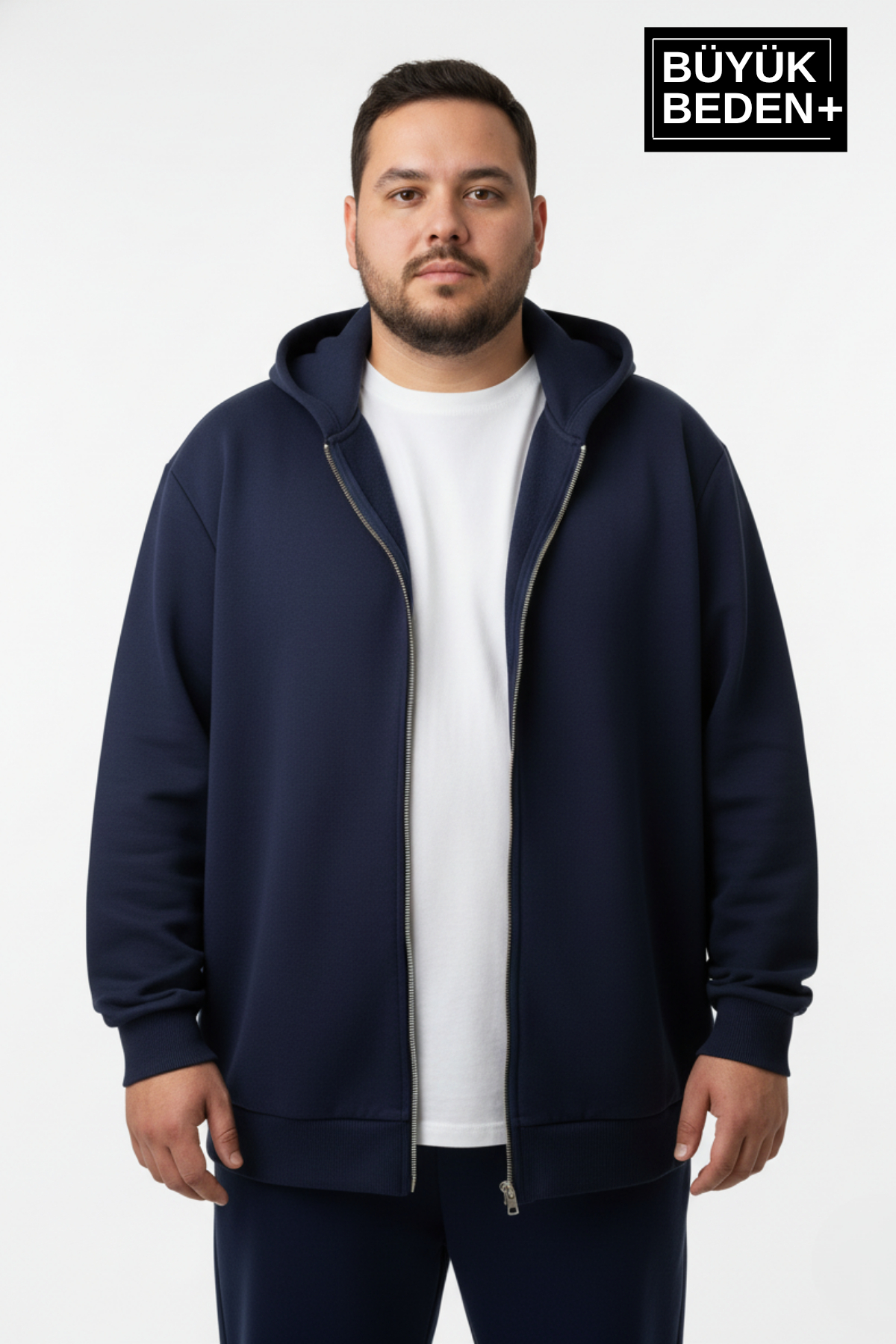 Süperlife Erkek Büyük Beden Fermuarlı Kapüşonlu ince Sweatshirt Hırka - Rahat Kalıp SPR26BHR960 görsel 3