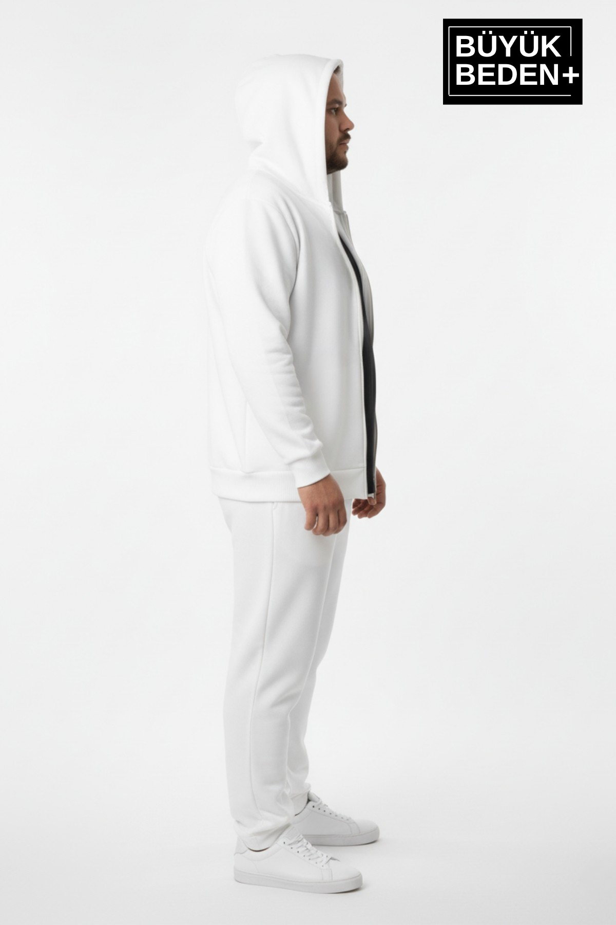 Süperlife Erkek Büyük Beden Fermuarlı Kapüşonlu ince Sweatshirt Hırka - Rahat Kalıp SPR26BHR960 görsel 3