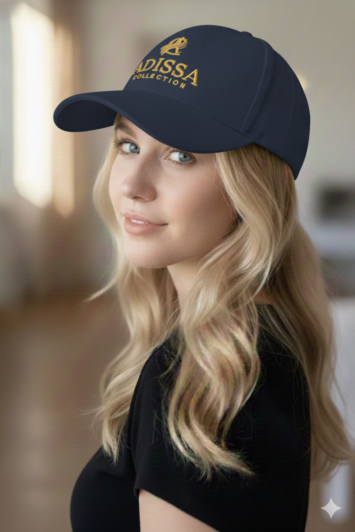 adissa collection Lüks Gabardin 16/12 Kumaş Unisex Gold Nakışlı Lacivert Cap | Tok Duruşlu, Ayarlanabilir Beden Şapka