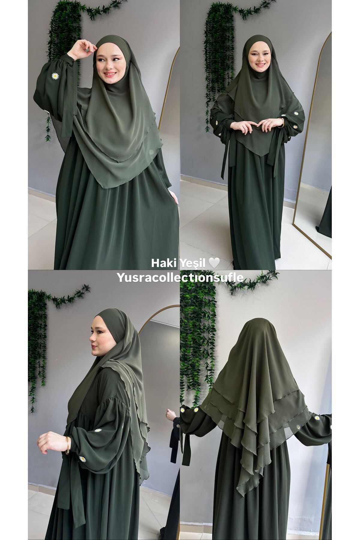 Yüsra Collection Papatya Nakışlı Liza Elbise Ve Kısa Sufle 2”li Takım