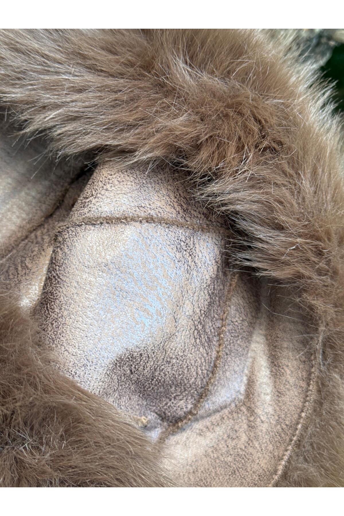 Trend Şapka 14622-2 Leopar Desenli Kürklü Peluş Kalpak Şapka görsel 5