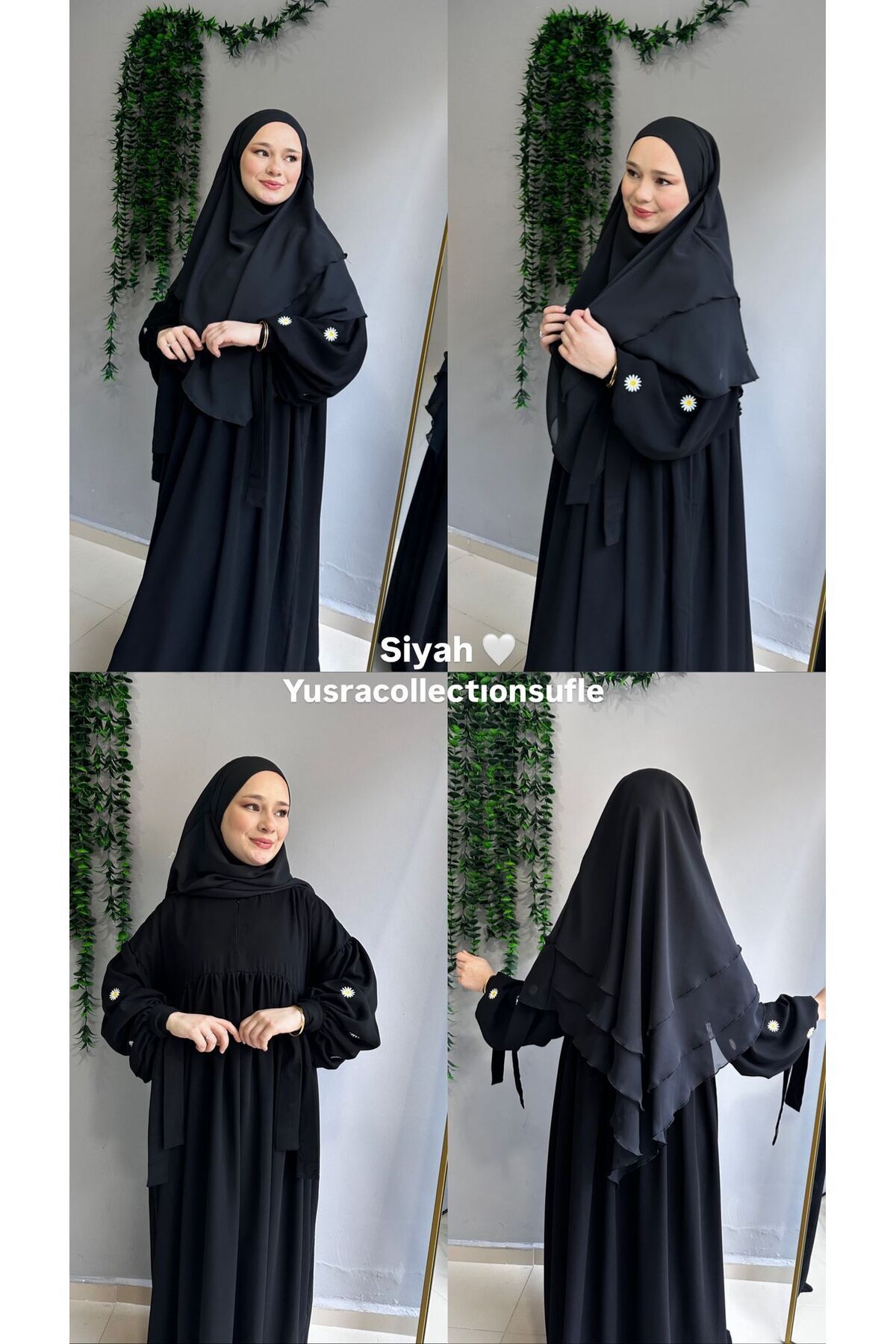 Yüsra Collection Papatya Nakışlı Liza Elbise Ve Kısa Sufle 2”li Takım