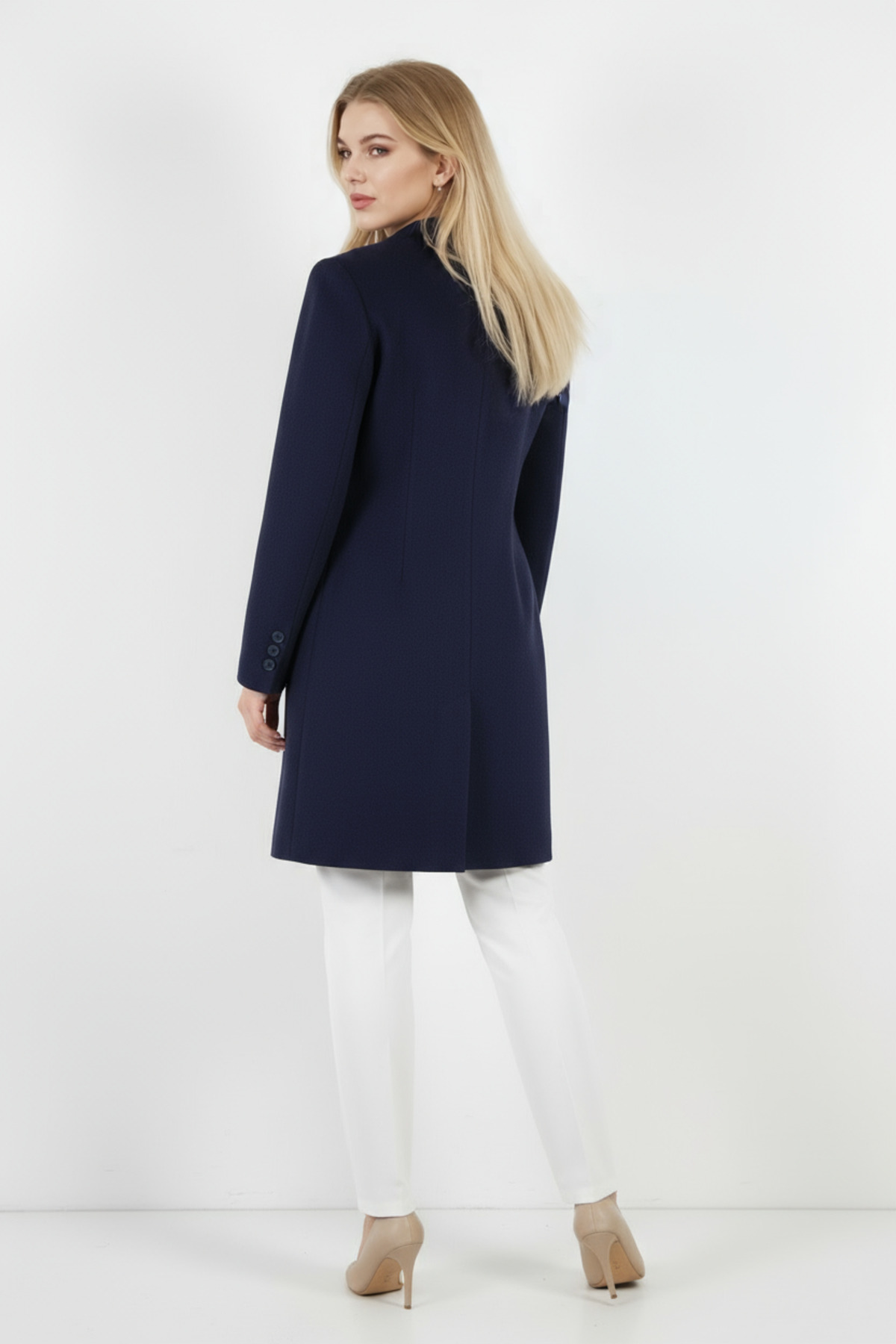 Volanlı  Lacivert Kaşe Kaban - Görsel 3