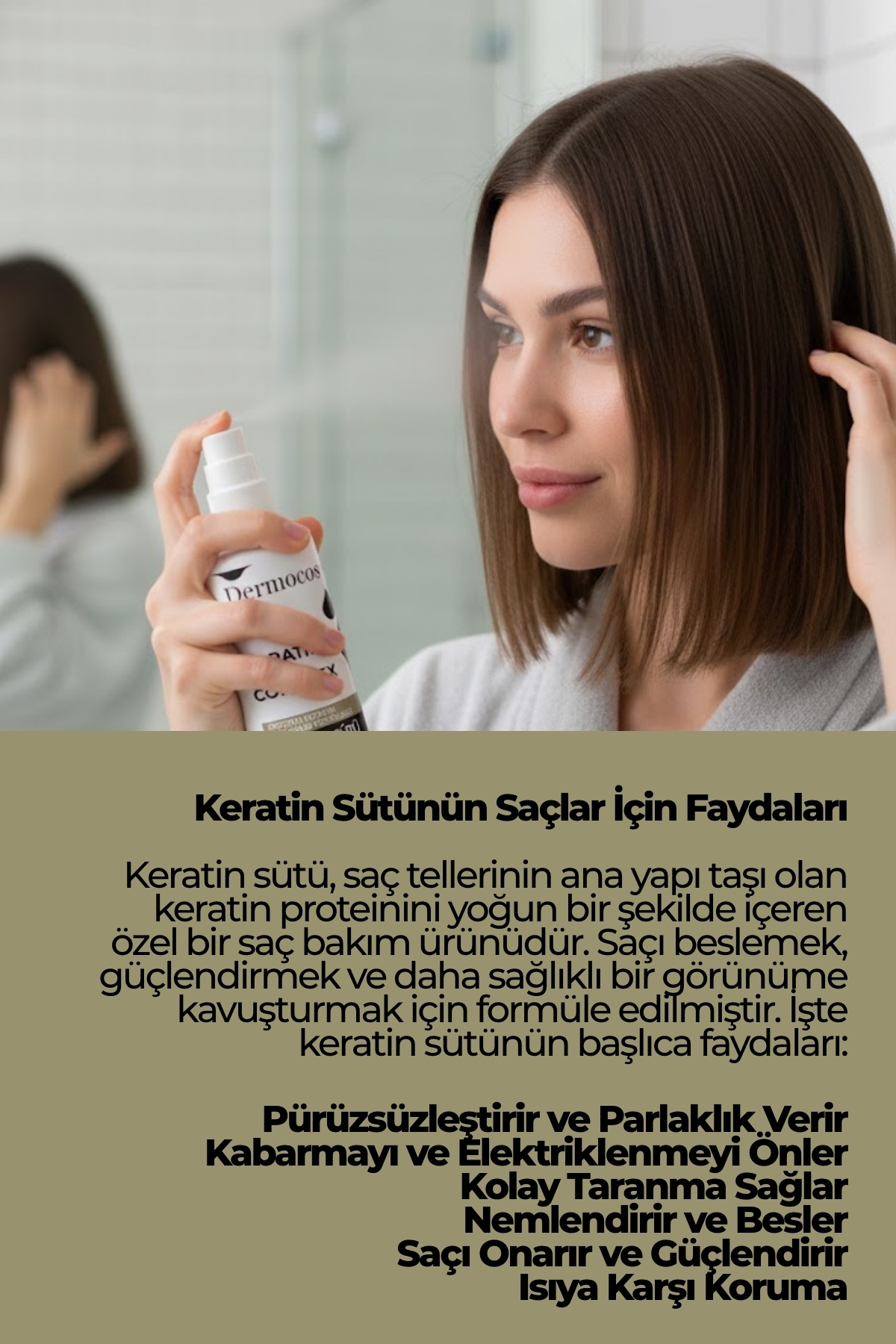 Keratin Sütü Saç Bakım Spreyi - Onarıcı, Pürüzsüzleştirici ve Parlaklık Verici 200 ml — 8684904310872 — تصویر 2 از 4