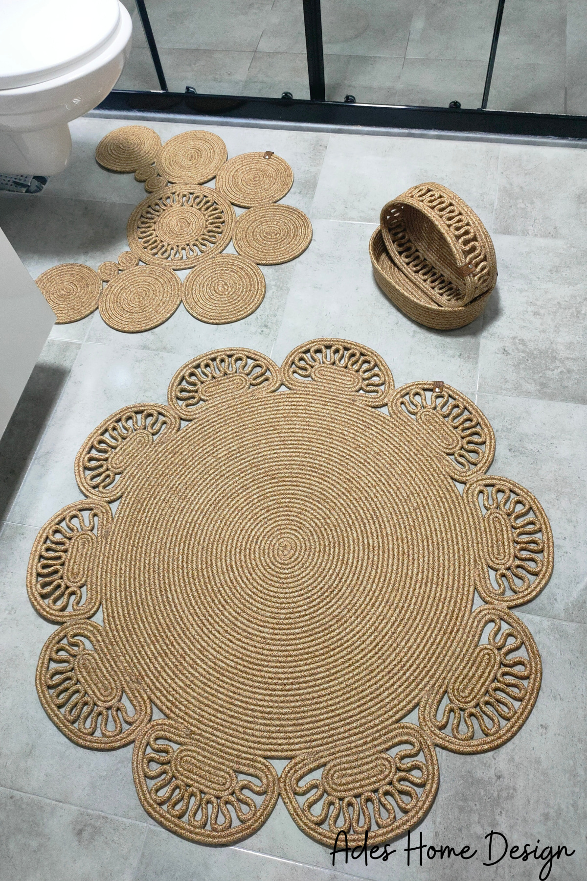 Jute,Bathroom Set,Bathroom Set,Bath Mat, Mop Set,Makeup Basket,Detergent Basket,Toilet Mat