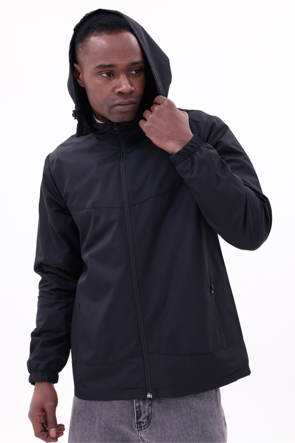 freemen  Erkek Siyah Çıkarılabilir Kapşonlu Yağmurluk Mont - Görsel 5