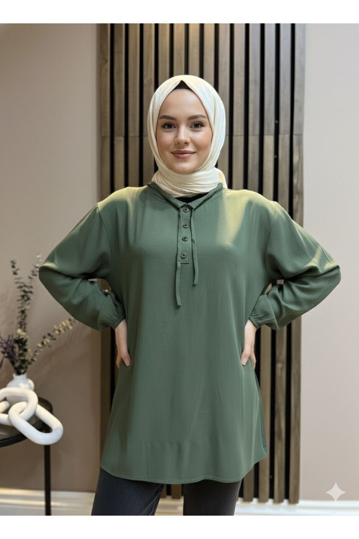 Women's Hijab Clothing Drawstring Lace-Up Cotton Tunic