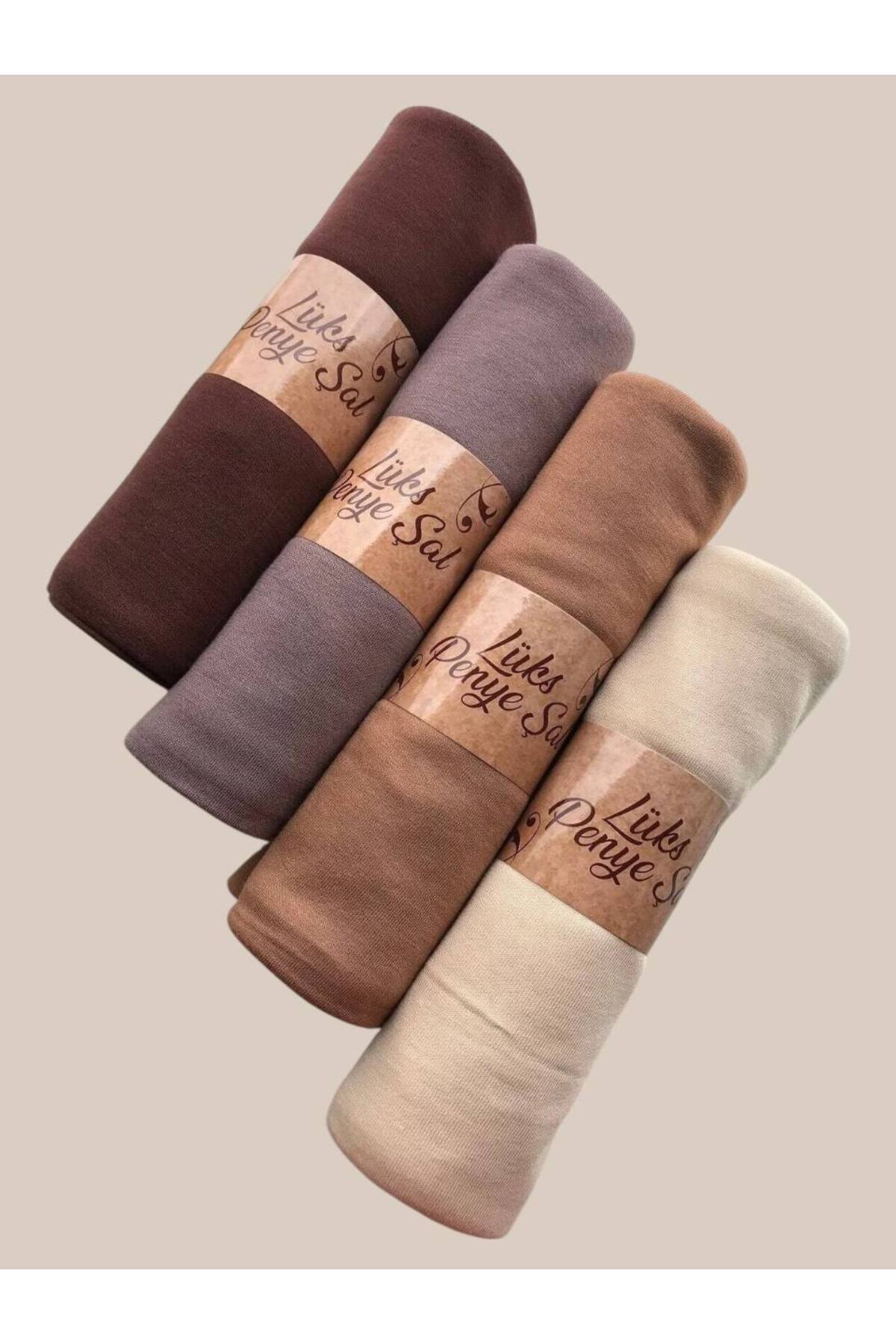 4-Piece Combed Cotton Plain Shawl (Lilac-Green-Red-Lilac)
