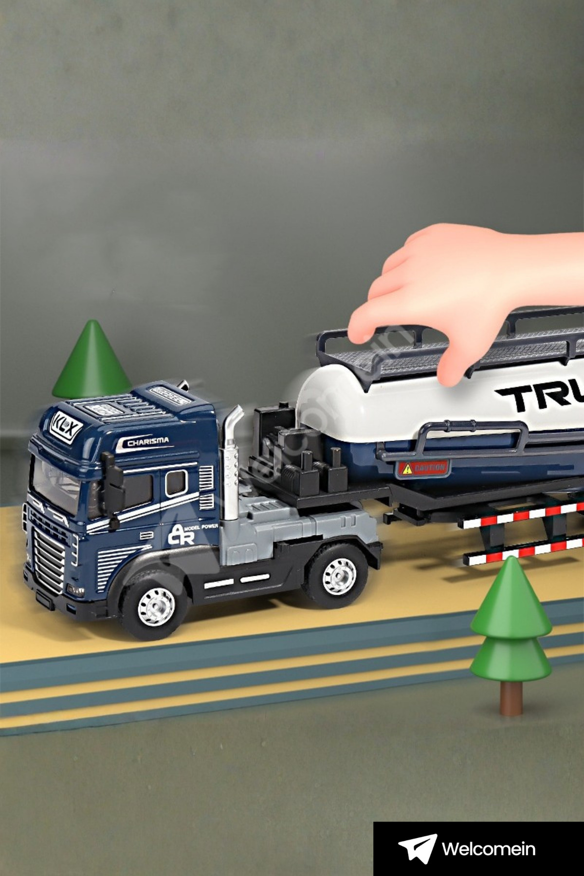welcomein 1:24 Diecast Işıklı Sesli Sürtmeli Tanker Taşıyan