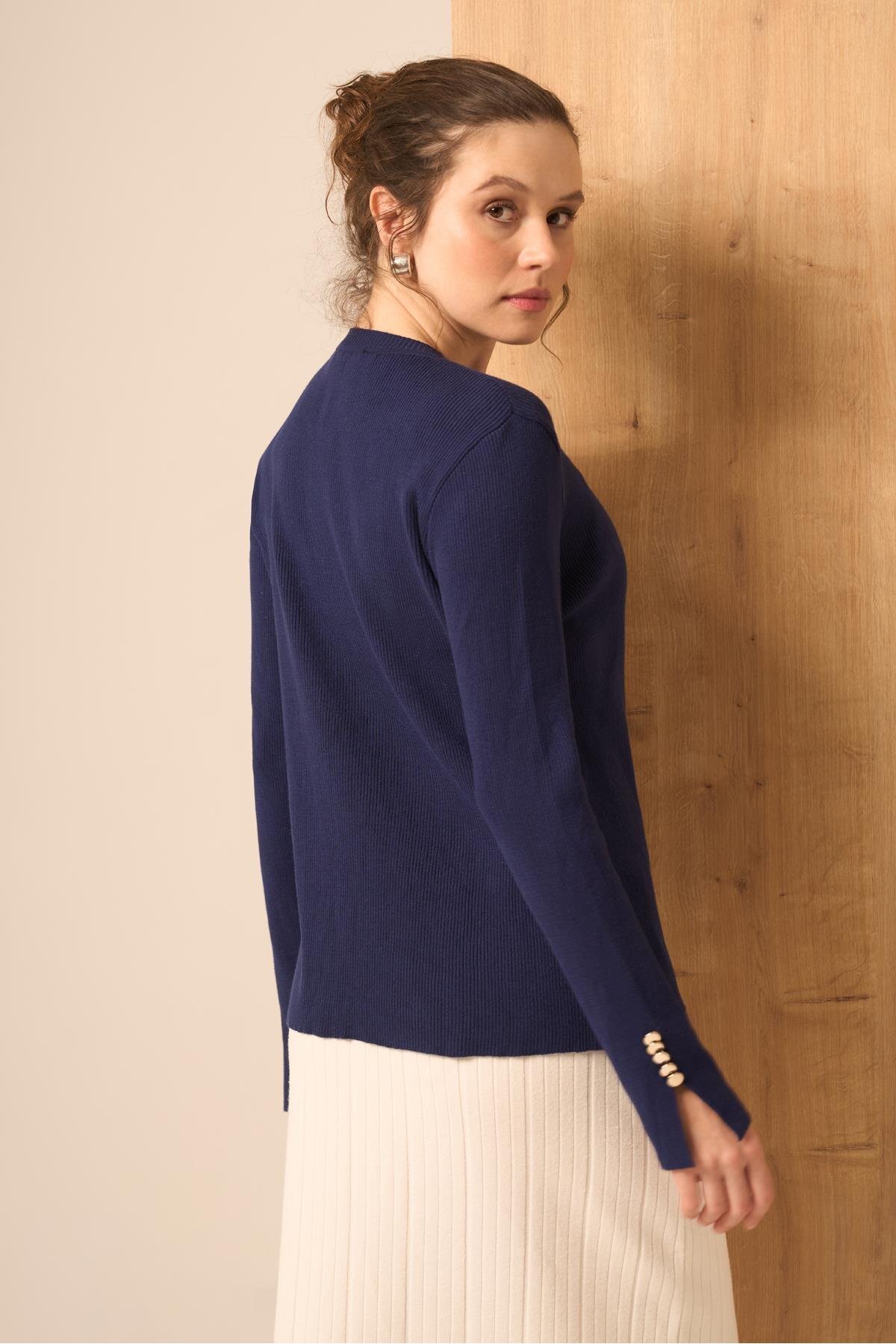 FTZ WOMEN  Düğme Detaylı Kazak Lacivert 25203 - Görsel 5