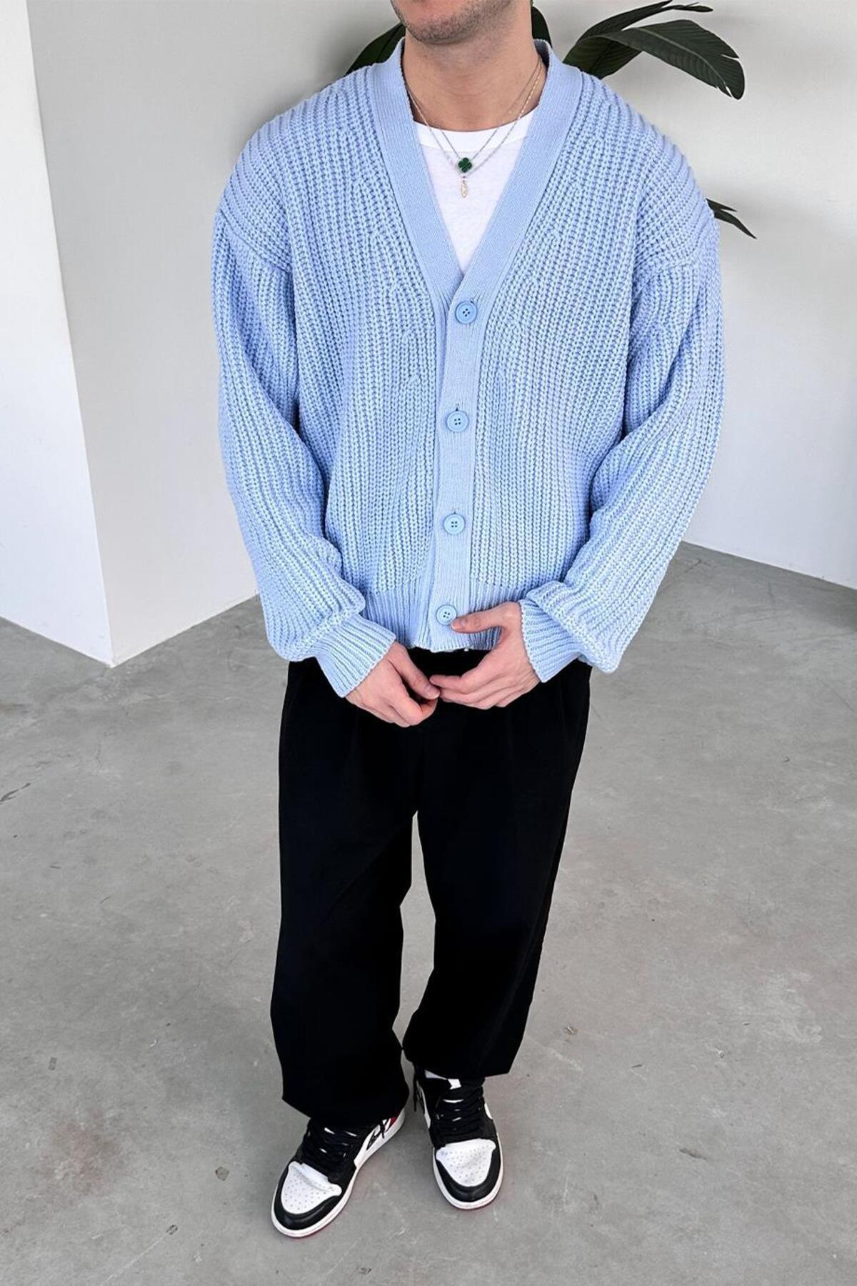 HAFKA  Bebe Mavisi Örgü Detay Triko Hırka - Görsel 5