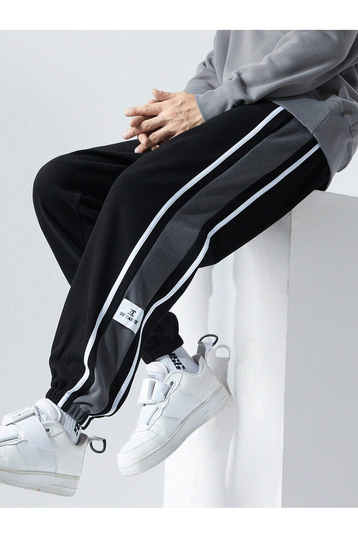 De Carte  Erkek Strip Garni Detay 2li Paket Siyah + Gri Jogger Eşofman Altı - Görsel 2