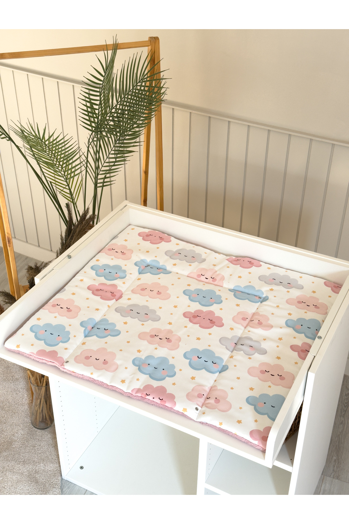 Pastelya Pembe Bulut Desenli Bebek Alt Açma Seti, Su Geçirmez Değiştirebilir Ped, Alt Açma Minderi fotoğrafı 7 (önizleme)