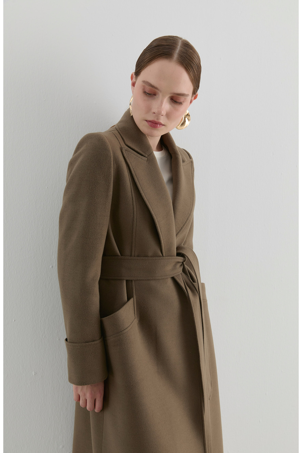 Fatma Atasoy  Kuşaklı Vizon Kaşmir Maksi Kaban - Görsel 5