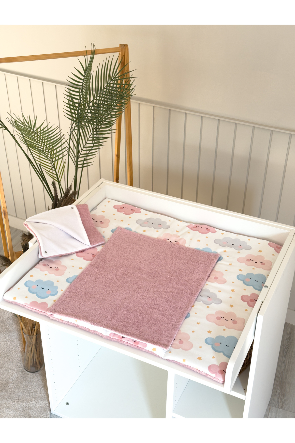 Pastelya Pembe Bulut Desenli Bebek Alt Açma Seti, Su Geçirmez Değiştirebilir Ped, Alt Açma Minderi fotoğrafı 6 (önizleme)