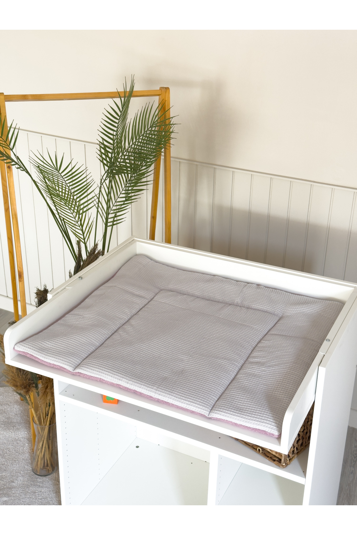 Pastelya Pembe Gri Bebek Alt Açma Seti, Su Geçirmez Değiştirebilir Ped, Alt Açma Minderi fotoğrafı 3 (önizleme)