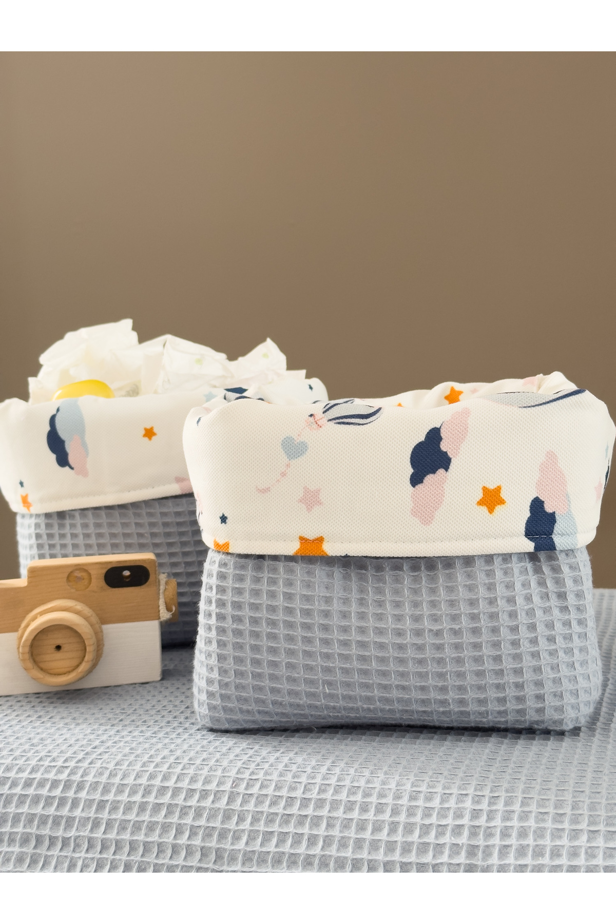 Pastelya Mavi Bulut Desenli Bebek Alt Açma Seti, Su Geçirmez Değiştirebilir Ped, Alt Açma Minderi fotoğrafı 2 (önizleme)