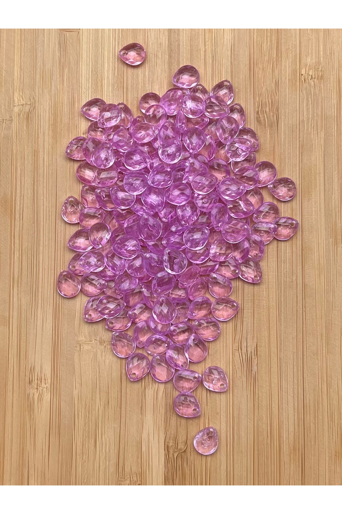 Transparent Lilac pink Oya, Evening Dress, Jewelry, Knitted Plastic Tear Drop Beads. 25gr. Estimated 195 Pcs.