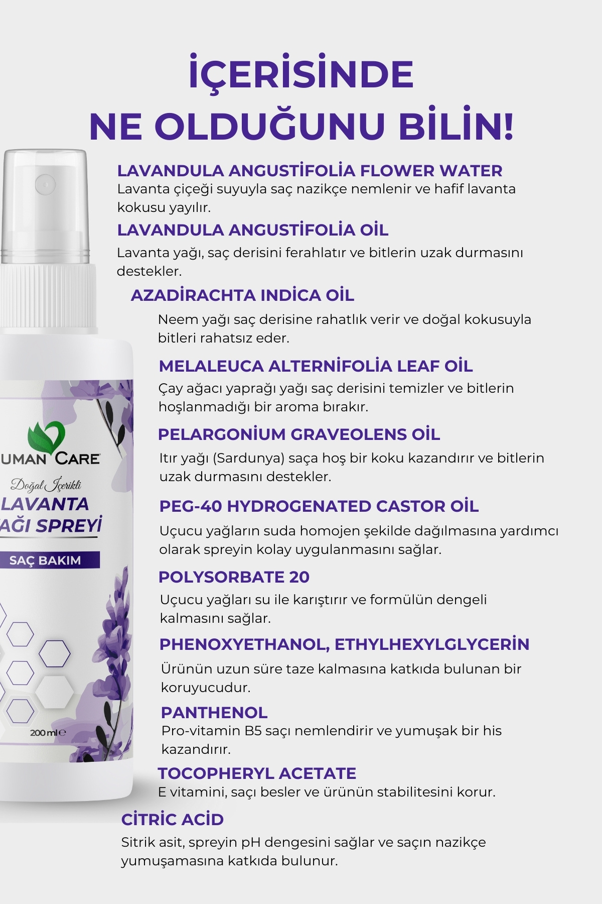 Lavanta Yağı Saç Spreyi - Bit Kovucu Saç Spreyi - Itır, Neem, Çay Ağacı — 8684663765883 — تصویر 5 از 5