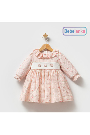 Tongs Baby Kız Çocuk Bayramlık Somon Müslin Çiçek Desenli %100 Pamuk Astarlı ...