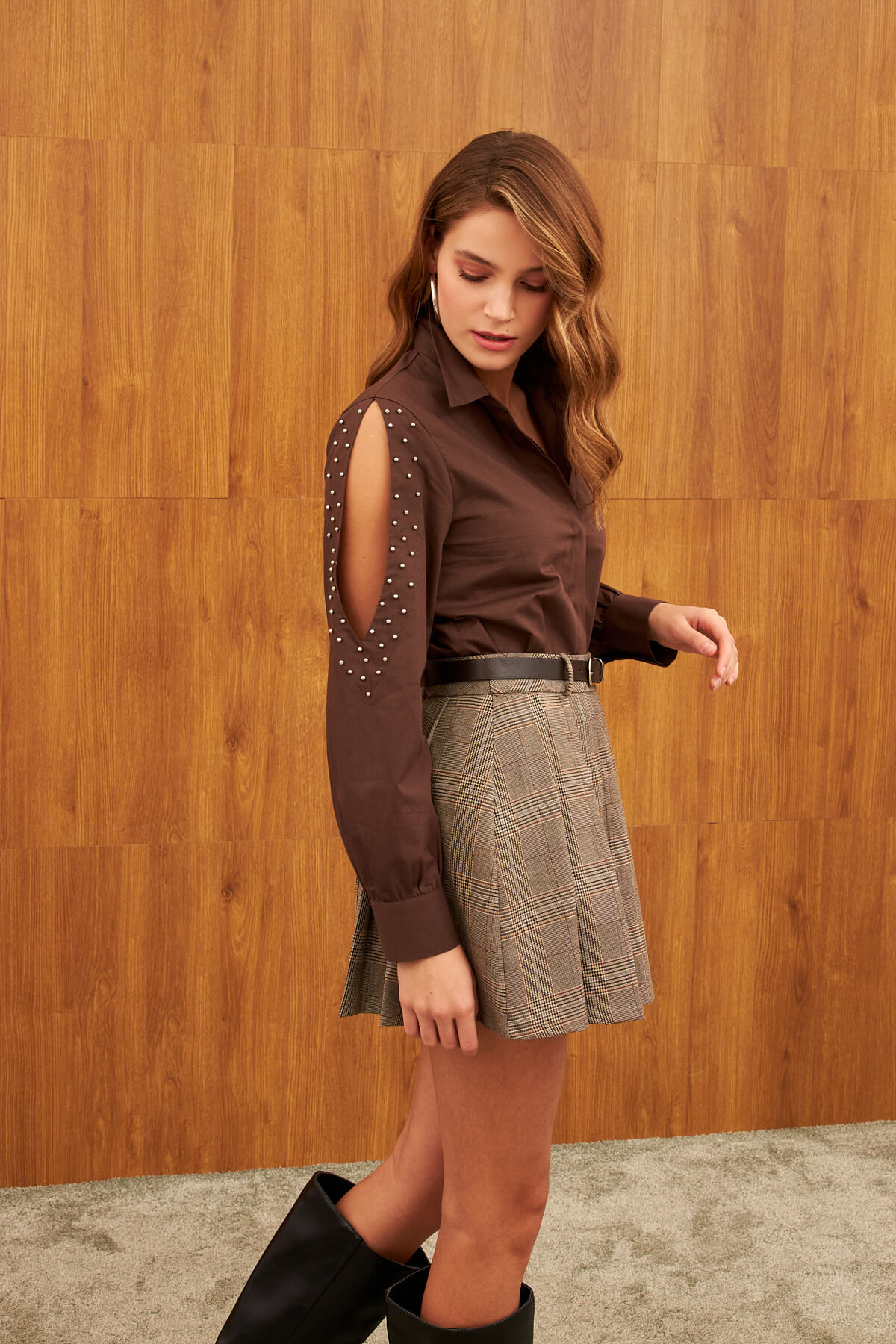 STELLA PULVIS  Kahverengi Kolu Aksesuarlı Gömlek