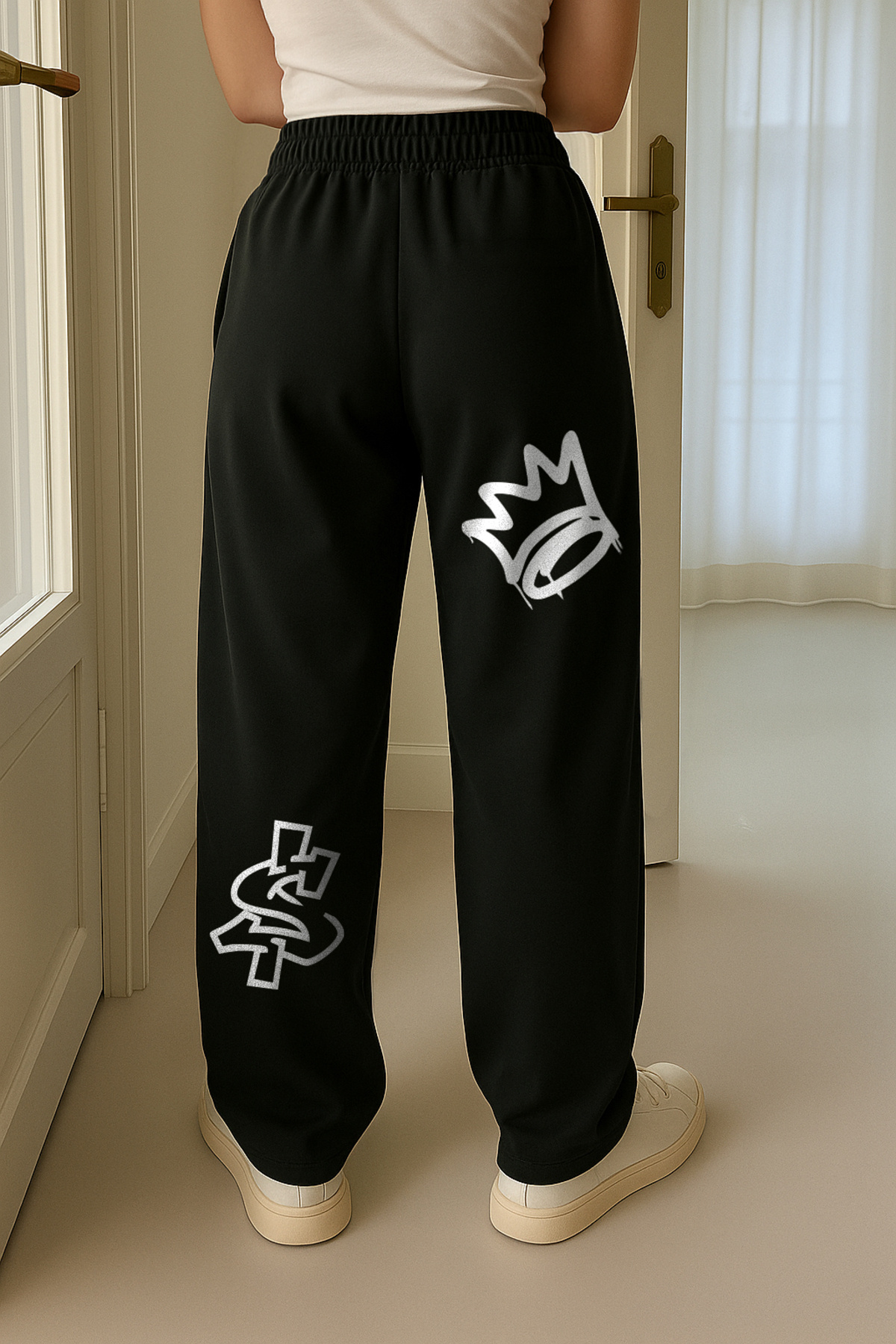 De Carte  2li Grafiti Smk Axolotl Baskılı Oversize Bol kesim Siyah&Gri Kadın Eşofman Altı - Görsel 6